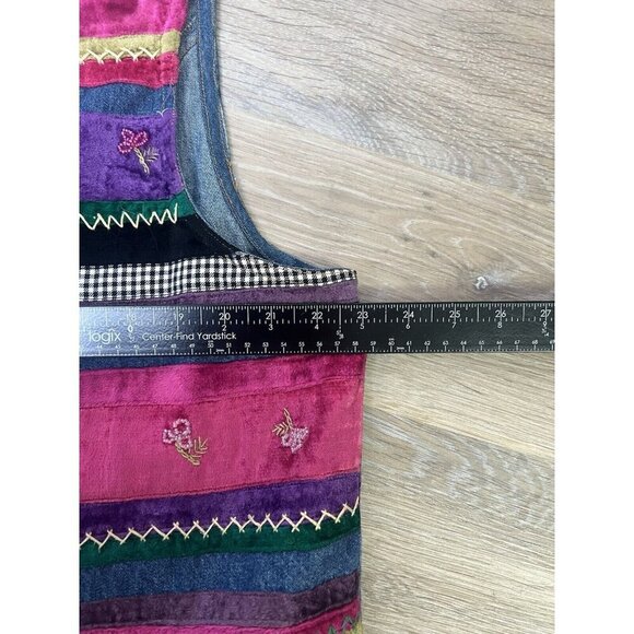 Vtg 90's Y2K Susan Bristol Denim Button Down Colorful Artsy Floral Vest Indie XL - Picture 8 of 9